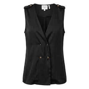 L'Academie Black Double Breasted Sleeveless V-Neck Vest Top Women Size XS